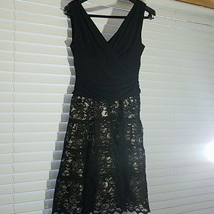Black Cocktail Dress with Lace Layer Skirt